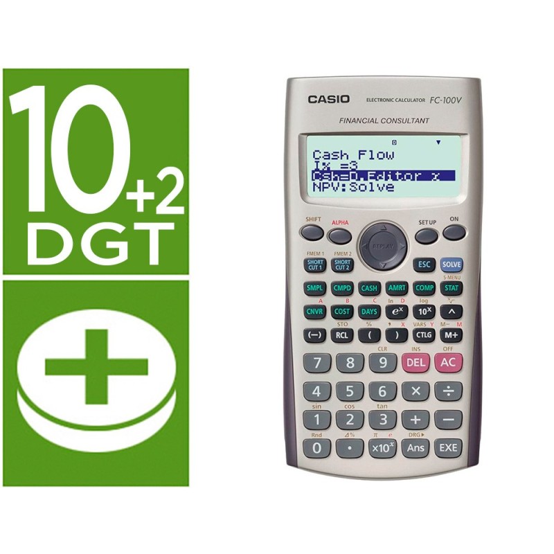 CALCULADORA CASIO FC-100V FINANCIERA 4 LINEAS 10+2 DIGITOS ALMACENAMIENTO FLASH CALCULO DE GANANCIAS CON TAPA