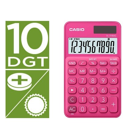 CALCULADORA CASIO SL-310UC-RD BOLSILLO 10 DIGITOS TAX +/- TECLA DOBLE CERO COLOR FUCSIA