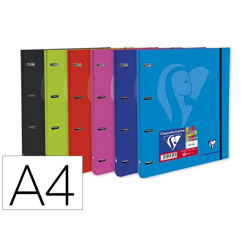 CARPETA CLAIREFONTAINE MIMESYS 4 ANILLAS 20 MM CARTON FORRADO DIN A4 CON RECAMBIO COLORES SURTIDOS (PACK INDIVISIBLE 15 UDS)