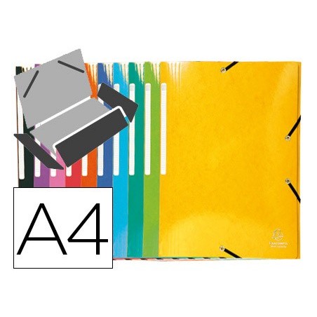 CARPETA EXACOMPTA GOMAS CARTON SIMIL-PRESPAN TRES SOLAPAS DIN A4+ COLORES SURTIDOS (PACK INDIVISIBLE 25 UDS)