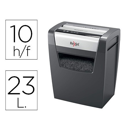 DESTRUCTORA DE DOCUMENTOS REXEL MOMENTUM X410 CAPACIDAD DE CORTE 10 HOJAS DESTRUYE GRAPAS Y CLIPS PAPELERA 23 L