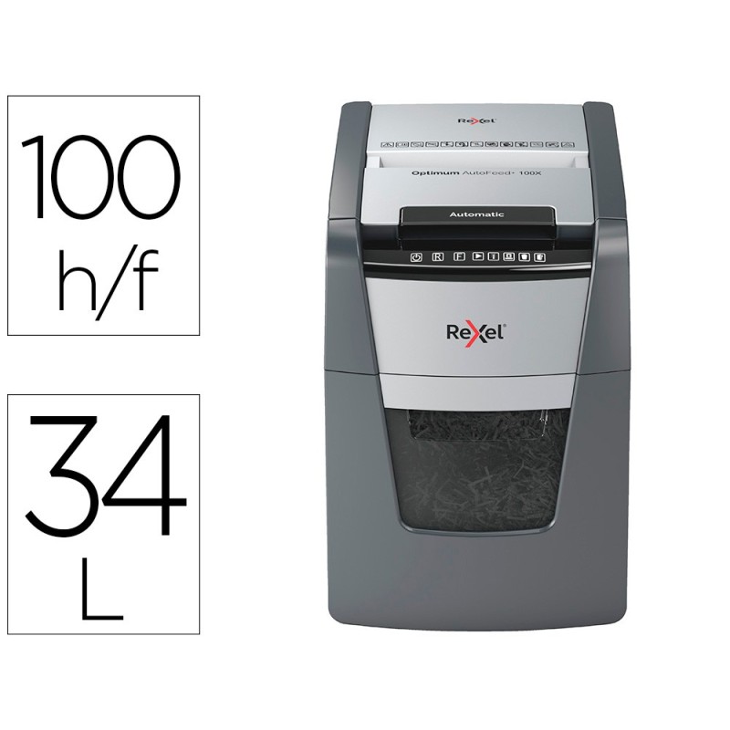 DESTRUCTORA DE DOCUMENTOS REXEL OPTIMUM AUTO+ 100X EU CAPACIDAD 100 HOJAS PARTICULAS DESTRUYE GRAPAS