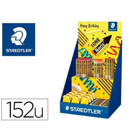 EXPOSITOR SOBREMESA STAEDTLER NORIS 120 DISEÑO FELIZ ANIVERSARIO 152 UNIDADES SURTIDAS 383X382X250 MM