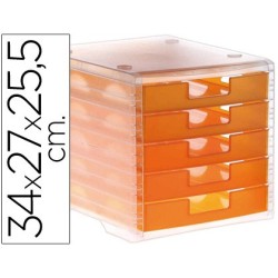 FICHERO CAJONES DE SOBREMESA ARCHIVO 2000 APILABLE 5 CAJONES NARANJA TRANSLUCIDO 260X270X340 MM
