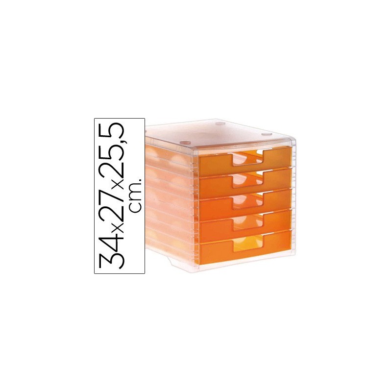 FICHERO CAJONES DE SOBREMESA ARCHIVO 2000 APILABLE 5 CAJONES NARANJA TRANSLUCIDO 260X270X340 MM