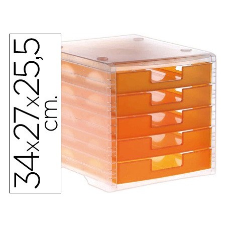 FICHERO CAJONES DE SOBREMESA ARCHIVO 2000 APILABLE 5 CAJONES NARANJA TRANSLUCIDO 260X270X340 MM