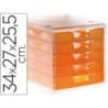 FICHERO CAJONES DE SOBREMESA ARCHIVO 2000 APILABLE 5 CAJONES NARANJA TRANSLUCIDO 260X270X340 MM