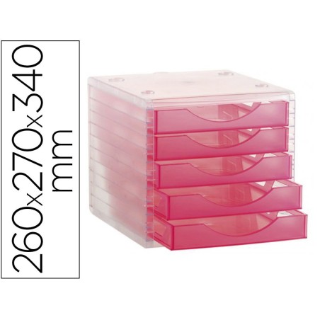 FICHERO CAJONES DE SOBREMESA ARCHIVO 2000 APILABLE 5 CAJONES FUCSIA TRANSLUCIDO 260X270X340 MM