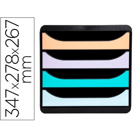 FICHERO DE CAJONES SOBREMESA EXACOMPTA BIG-BOX AQUAREL NEGRO 4 CAJONES COLORES PASTEL GLOSSY