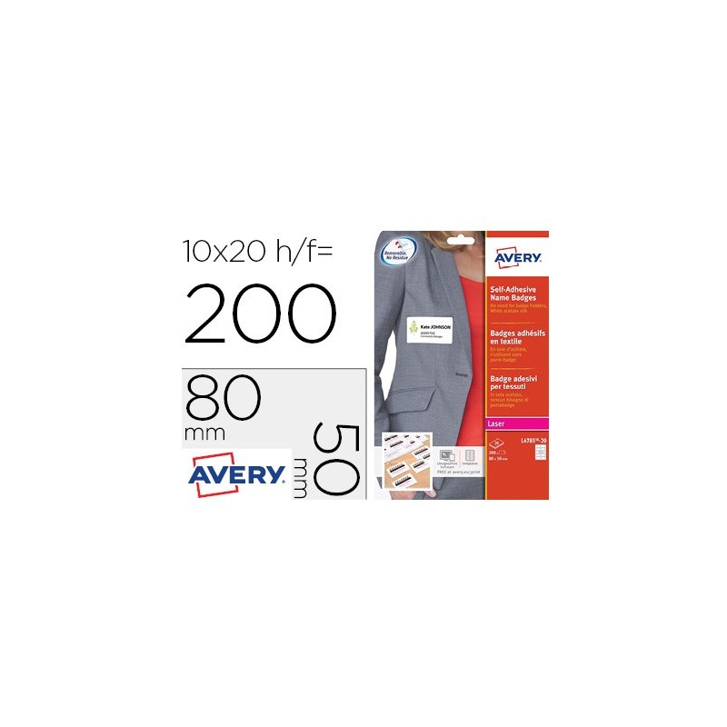 ETIQUETA ADHESIVA AVERY IDENTIFICATIVA ACETATO DE SEDA TAMAÑO 80X50 MM REMOVIBLE LASER CAJA DE 100