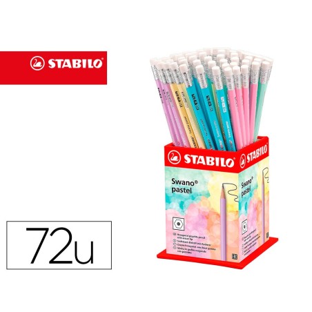 LAPICES DE GRAFITO CON GOMA STABILO SWANO MINA 2,2 MM DUREZA HB EXPOSITOR DE 72 UNIDADES COLORES PASTELES