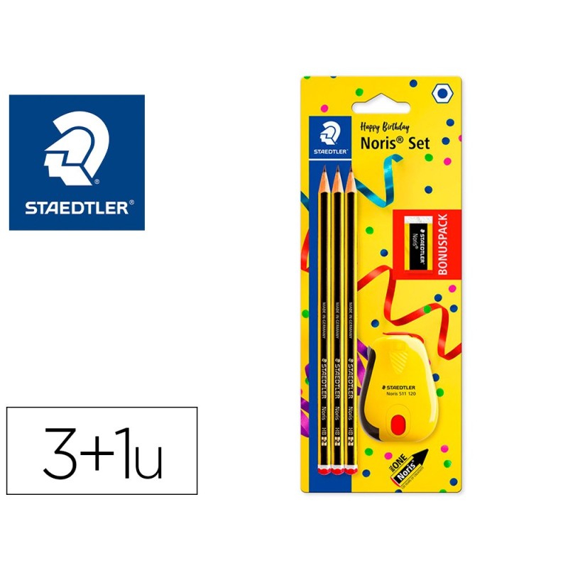 LAPICES DE GRAFITO STAEDTLER NORIS N.2 HB BLISTER PROMOCIONAL 120 ANIVERS DE 3 UDS + AFILALAPIZ CON DEPOSITO
