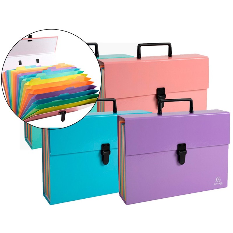 MALETIN EXACOMPTA AQUAREL CON FUELLE CARTON FORRADO 18 DEPARTAMENTOS COLORES SURTIDOS (PACK INDIVISIBLE 4 UDS)