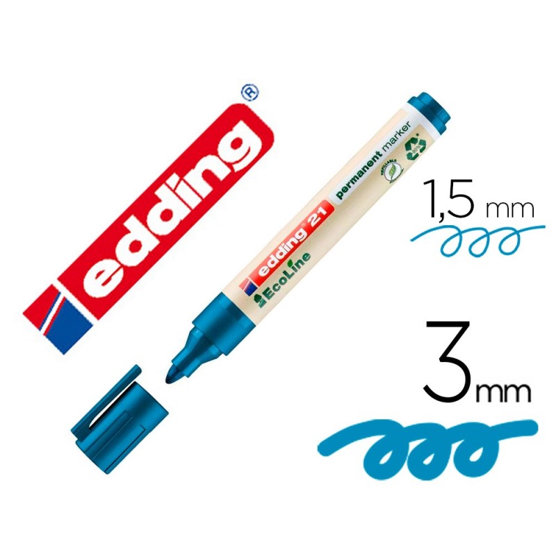 ROTULADOR EDDING 21 MARCADOR PERMANENTE ECOLINE 90% RECICLADO AZUL PUNTA REDONDA 1,5-3MM RECARGABLE (PACK INDIVISIBLE 10 UDS)