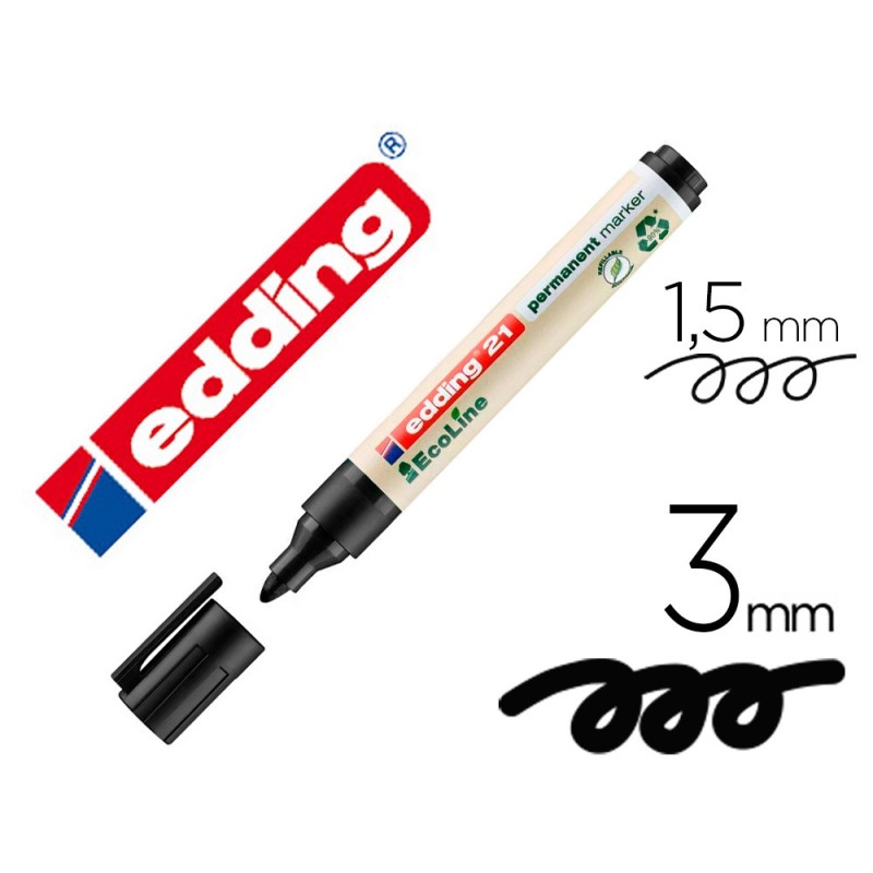 ROTULADOR EDDING 21 MARCADOR PERMANENTE ECOLINE 90%  COLOR NEGRO PUNTA REDONDA 1,5-3 MM RECARGABLE (PACK INDIVISIBLE 10 UDS)