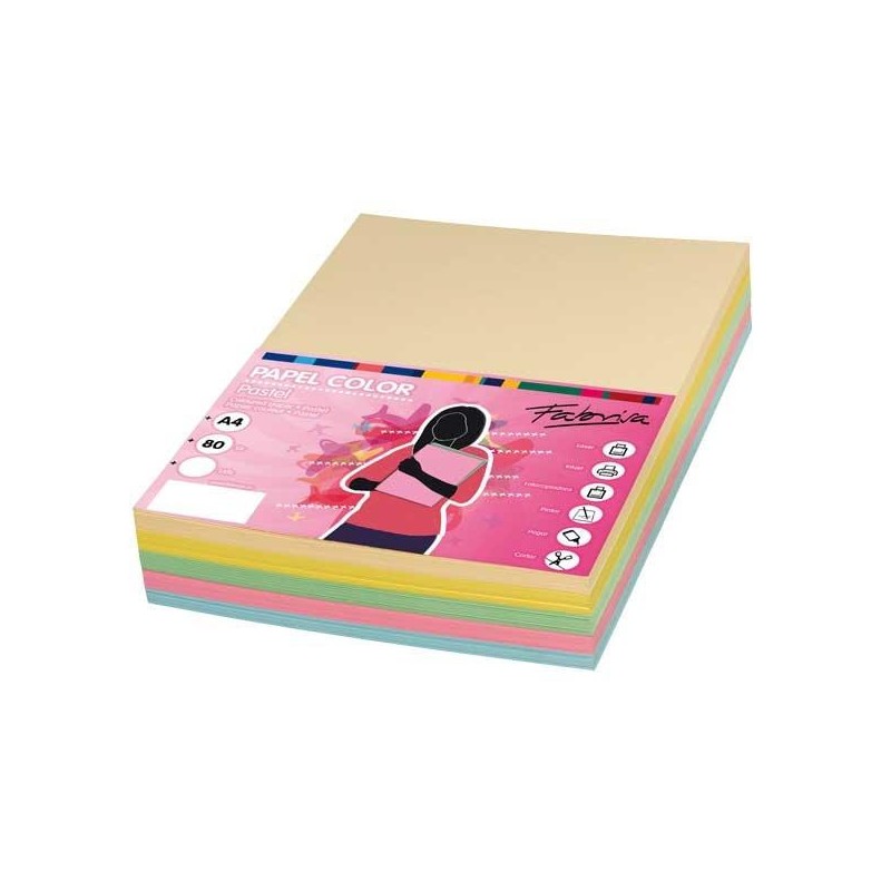Papel multifunción Fabrisa - A4 - 80 g - Pack 100 hojas - Colores surtidos pastel Papel multifunción Fabrisa - A4 - 80 g - Pack 100 hojas - Colores surtidos pastel