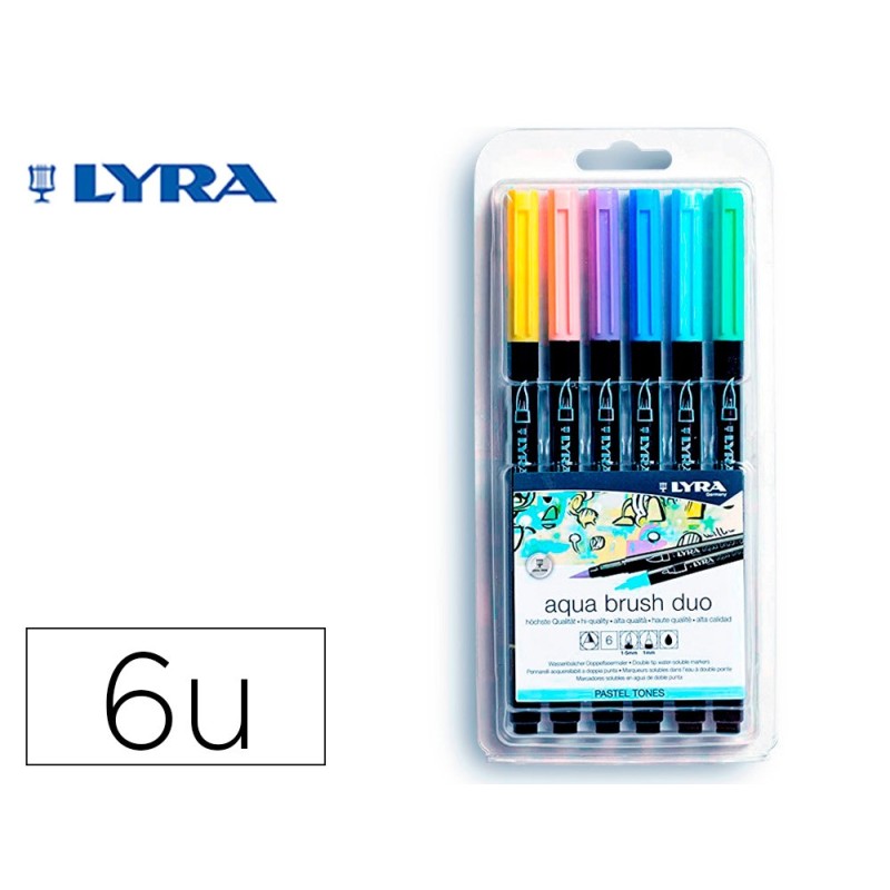 ROTULADOR LYRA AQUA BRUSH ACUARELABLE DOBLE PUNTA Y PINCEL TONOS PASTEL BLISTER DE 6 UNIDADES SURTIDAS