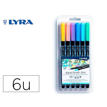 ROTULADOR LYRA AQUA BRUSH ACUARELABLE DOBLE PUNTA Y PINCEL TONOS PASTEL BLISTER DE 6 UNIDADES SURTIDAS