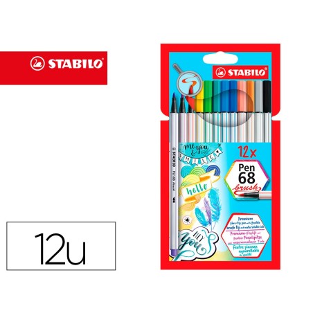ROTULADOR STABILO ACUARELABLE PEN 68 BRUSH PUNTA PINCEL ESTUCHE DE 12 UNIDADES COLORES SURTIDOS