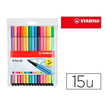 ROTULADOR STABILO ACUARELABLE PEN 68 ESTUCHE DE 10 COLORES ESTANDAR + 5 COLORES NEON