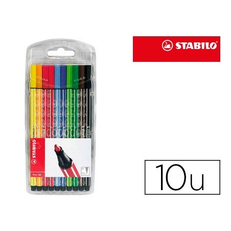 ROTULADOR STABILO ACUARELABLE PEN 68 ESTUCHE DE 10 COLORES SURTIDOS