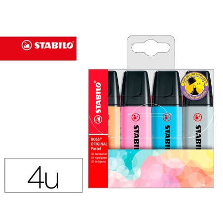 ROTULADOR STABILO BOSS FLUORESCENTE 70 PASTEL ESTUCHE DE 4 UNIDADES COLORES SURTIDOS