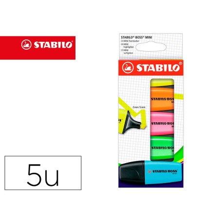 ROTULADOR STABILO BOSS MINI ESTUCHE DE 5 UNIDADES AMARILLO/AZUL/NARANJA/ROSA/ VERDE