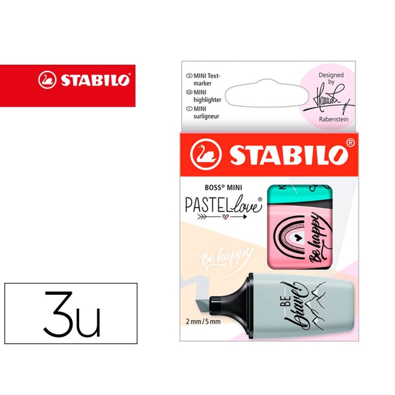 ROTULADOR STABILO BOSS MINI PASTEL LOVE ESTUCHE DE 3 UNIDADES PIZCA DE MENTA/RUBOR ROSA/TOQUE DE TURQUESA