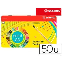 ROTULADOR STABILO PUNTA DE FIBRA 0,4 MM POINT 88 ESTUCHE METAL 50 COLORES SURTIDOS