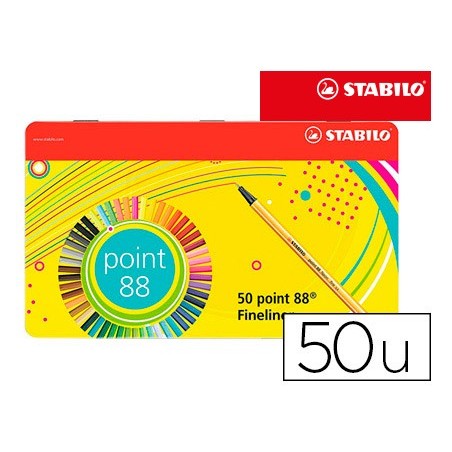 ROTULADOR STABILO PUNTA DE FIBRA 0,4 MM POINT 88 ESTUCHE METAL 50 COLORES SURTIDOS