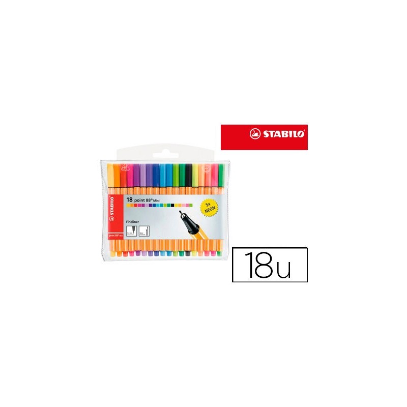 ROTULADOR STABILO PUNTA DE FIBRA POINT 88 MINI ESTUCHE DE 18 UNIDADES COLORES SURTIDOS