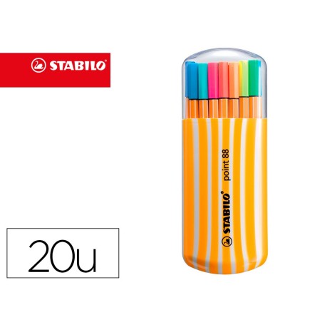 ROTULADOR STABILO PUNTA DE FIBRA POINT 88 ZEBRUI ESTUCHE DE 20 UNIDADES COLORES NEON SURTIDOS