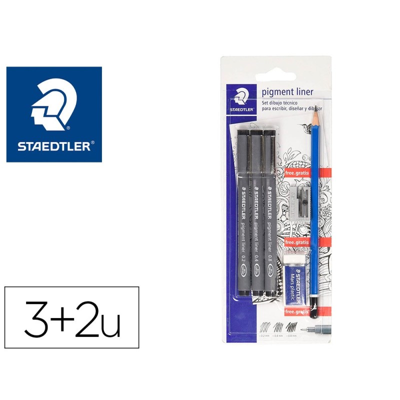 ROTULADOR STAEDTLER CALIBRADO MICROMETRICO 308 NEGRO BLISTER DE 3 UND + GOMA LAPIZ Y SACAPUNTAS DE REGALO