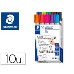 ROTULADOR STAEDTLER LUMOCOLOR 351 PARA PIZARRA BLANCA PUNTA REDONDA 2 MM RECARGABLE CAJA DE 10 UNIDADES COLORES