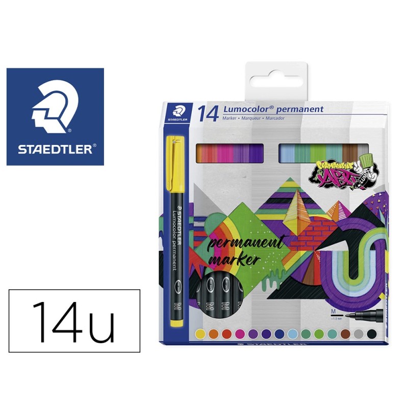ROTULADOR STAEDTLER LUMOCOLOR RETROPROYECCION PUNTA DE FIBRA PERMANENTE 317 CAJA DE 14 UNIDADES COLORES SURTIDOS