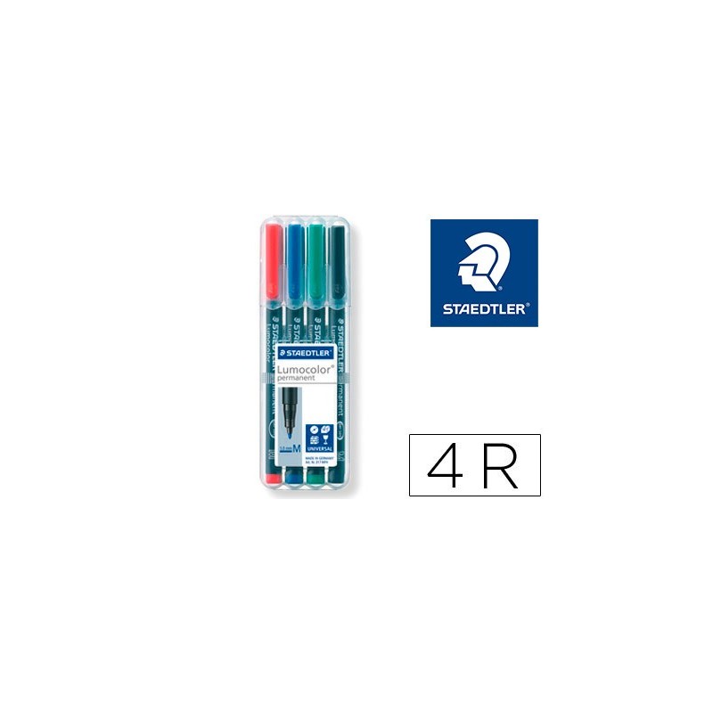 ROTULADOR STAEDTLER LUMOCOLOR RETROPROYECCION PUNTA DE FIBRA PERMANENTE 317 WP ESTUCHE 4 COLORES PUNTA MEDIA