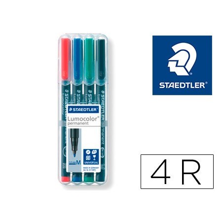 ROTULADOR STAEDTLER LUMOCOLOR RETROPROYECCION PUNTA DE FIBRA PERMANENTE 317 WP ESTUCHE 4 COLORES PUNTA MEDIA