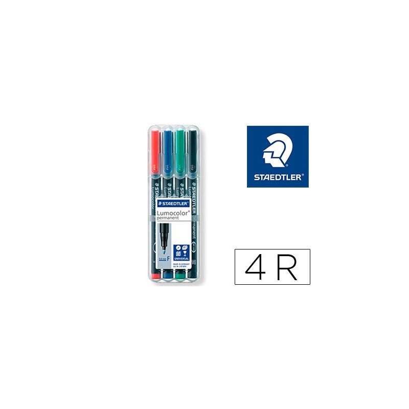 ROTULADOR STAEDTLER LUMOCOLOR RETROPROYECCION PUNTA DE FIBRA PERMANENTE 318 WP ESTUCHE 4 COLORES PUNTA FINA