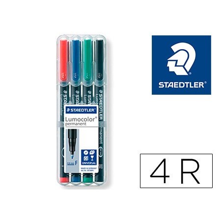 ROTULADOR STAEDTLER LUMOCOLOR RETROPROYECCION PUNTA DE FIBRA PERMANENTE 318 WP ESTUCHE 4 COLORES PUNTA FINA