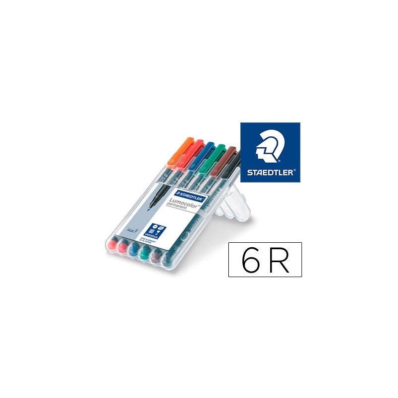 ROTULADOR STAEDTLER LUMOCOLOR RETROPROYECCION PUNTA DE FIBRA PERMANENTE 318 WP ESTUCHE 6 COLORES PUNTA FINA