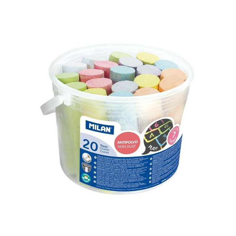 Tizas Milan Maxi - Antipolvo - Colores surtidos - Bote 20 ud Tizas Milan Maxi - Antipolvo - Colores surtidos - Bote 20 ud