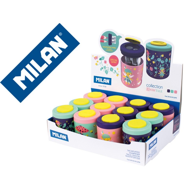 SACAPUNTAS MILAN 2 USOS CON DEPOSITO FAIRY TALE EXPOSITOR DE 12 UNIDADES SURTIDAS