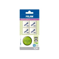 SACAPUNTAS MILAN SPIN PLASTICO 1 USO + 4 GOMAS 430