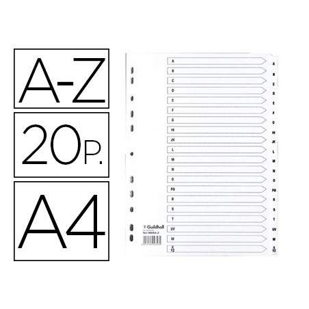 SEPARADOR EXACOMPTA CARTULINA BLANCA A-Z JUEGO DE 20 SEPARADORES DIN A4 11 TALADROS