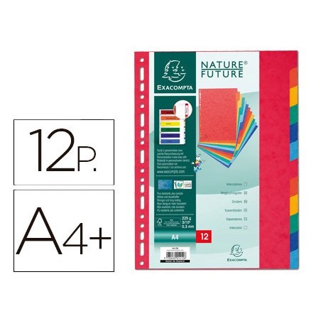 SEPARADOR EXACOMPTA CARTULINA SIMIL PRESPAN JUEGO DE 12 SEPARADORES DIN A4+ MULTITALADRO COLORES VIVOS