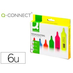 ROTULADOR Q-CONNECT FLUORESCENTE PUNTA BISELADA ESTUCHE DE 6 COLORES