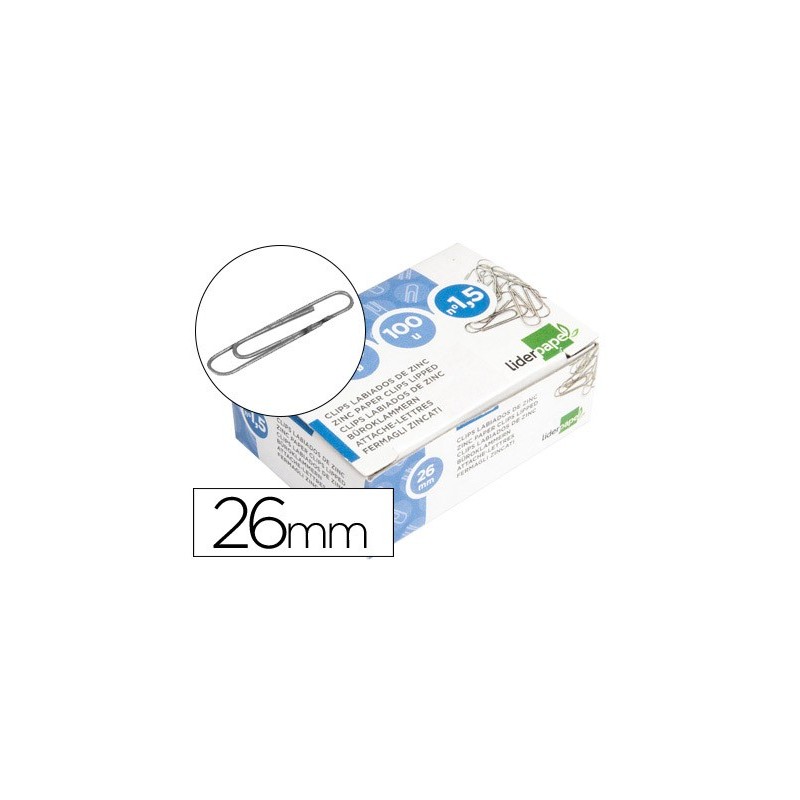 CLIPS LIDERPAPEL N 1,5 LABIADOS 26 MM CAJA DE 100 UNIDADES