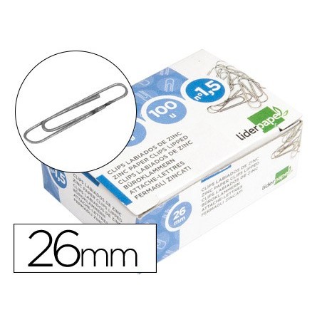 CLIPS LIDERPAPEL N 1,5 LABIADOS 26 MM CAJA DE 100 UNIDADES
