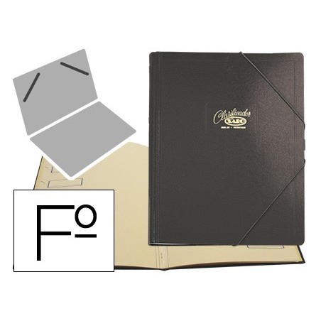 CARPETA CLASIFICADOR CARTON COMPACTO SARO FOLIO NEGRA -12 DEPARTAMENTOS