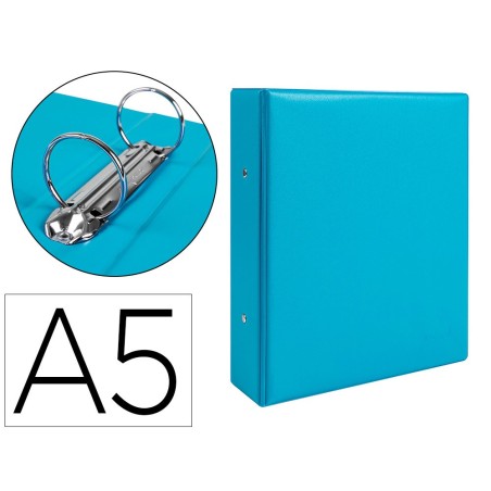CARPETA DE 2 ANILLAS 40 MM REDONDAS LIDERPAPEL A5 CARTON FORRADO PVC AZUL